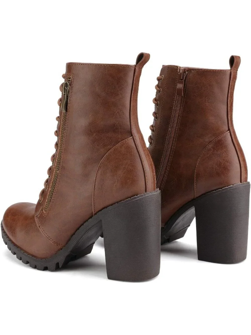 Women's Tan Thermoplastic Elastomers Round Toe Stylish Block Ankle Heel Boots